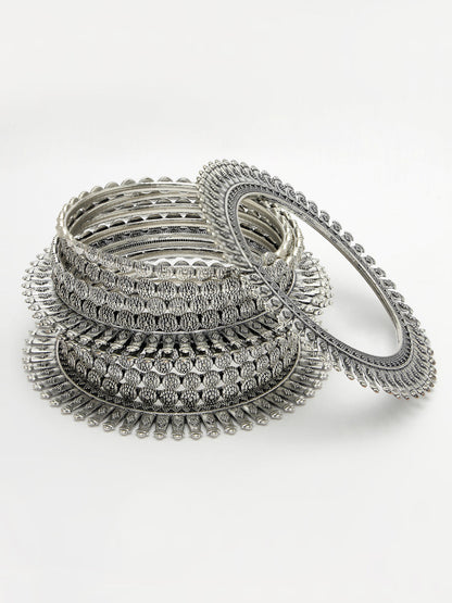Women's Set Of 6 Silver-Toned German Silver Oxidised Bangles