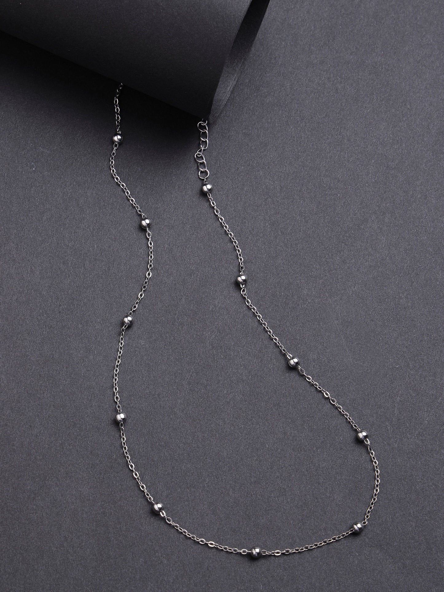 Women's Silver-Toned Artificial Beads German Silver Oxidised Chain