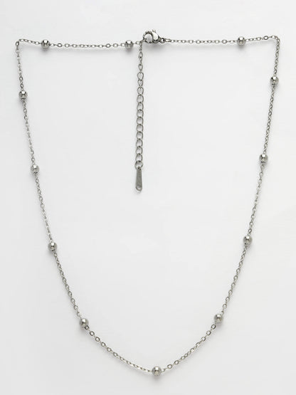 Women's Silver-Toned Artificial Beads German Silver Oxidised Chain