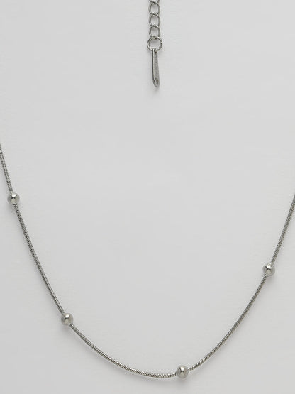 Women's Silver-Toned Artificial Beads German Silver Oxidised Chain