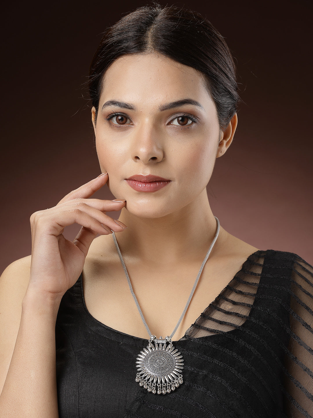 Women's Silver-Toned German Silver Oxidised Pandent