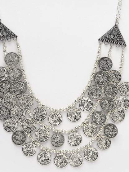 Women's 3 Layered Artificial Beads German Silver Oxidised Necklace