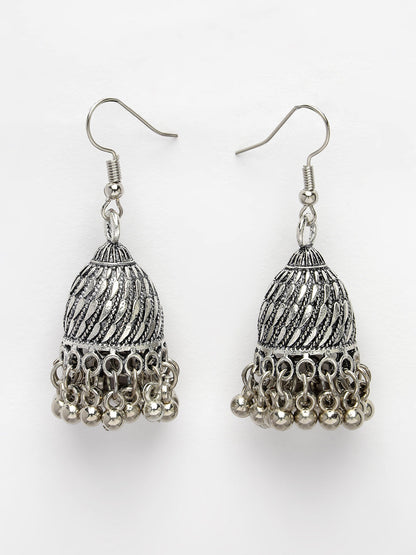 Women's Silver-Toned German Silver Oxidised Dome Shaped Jhumka Earrings
