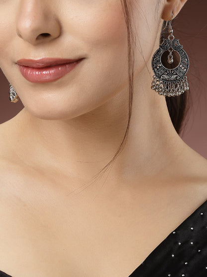 Women's Silver-Plated German Silver Oxidised Chandbali Earrings