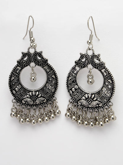 Women's Silver-Plated German Silver Oxidised Chandbali Earrings