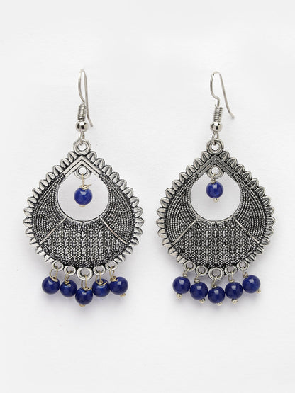 Women's Silver-Plated Artificial Beads German Silver Oxidised Chandbali Earrings