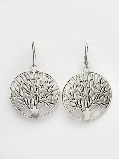 Women's Silver-Toned Circular Shape German Silver Oxidised Drop Earrings