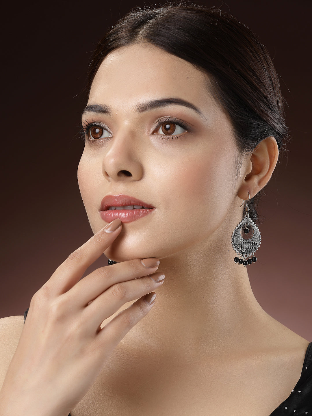 Women's Set Of 3 Silver-Toned German Silver Oxidised Dome Shaped Jhumka Earrings