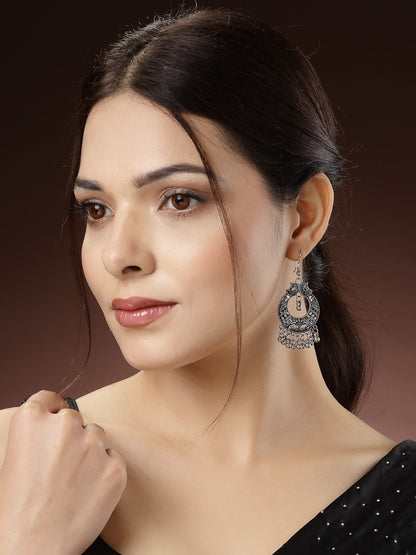 Women's Set Of 3 Silver-Toned German Silver Oxidised Dome Shaped Jhumka Earrings