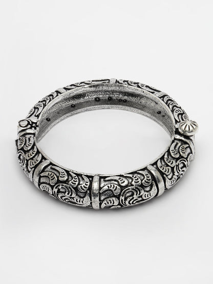 Women's Silver-Toned German Silver Oxidised Kada Bangle