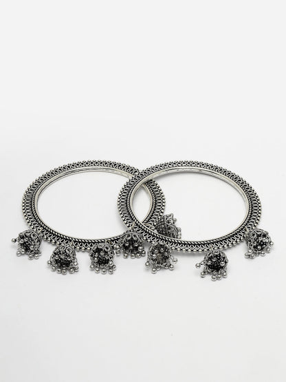 Women's Set Of 2 Silver-Toned German Silver Oxidised Bangle
