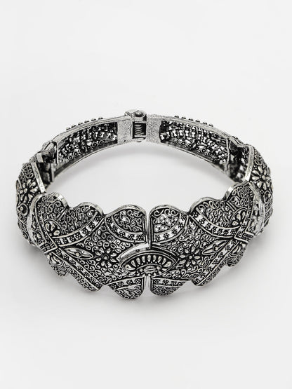 Women's Silver-Toned German Silver Oxidised Kada Bangle