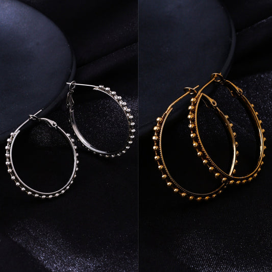 Women's Set Of 2 Gold & Silver Beaded Circular Hoop Earrings