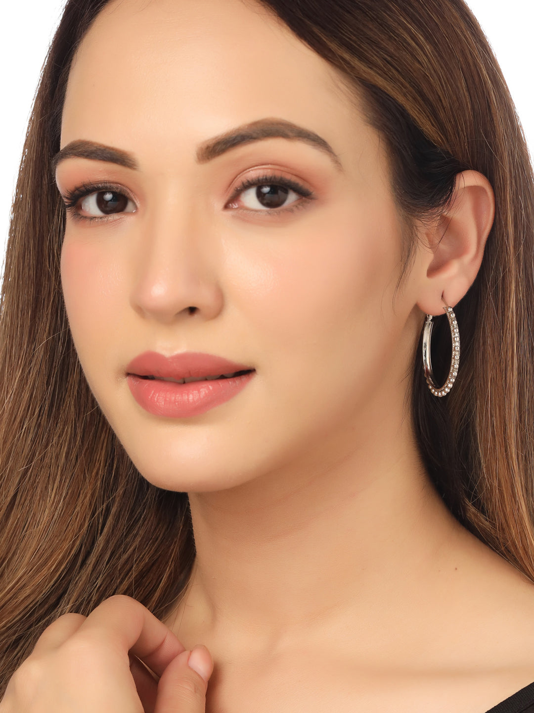 Women's Set Of 2 Gold & Silver Beaded Circular Hoop Earrings