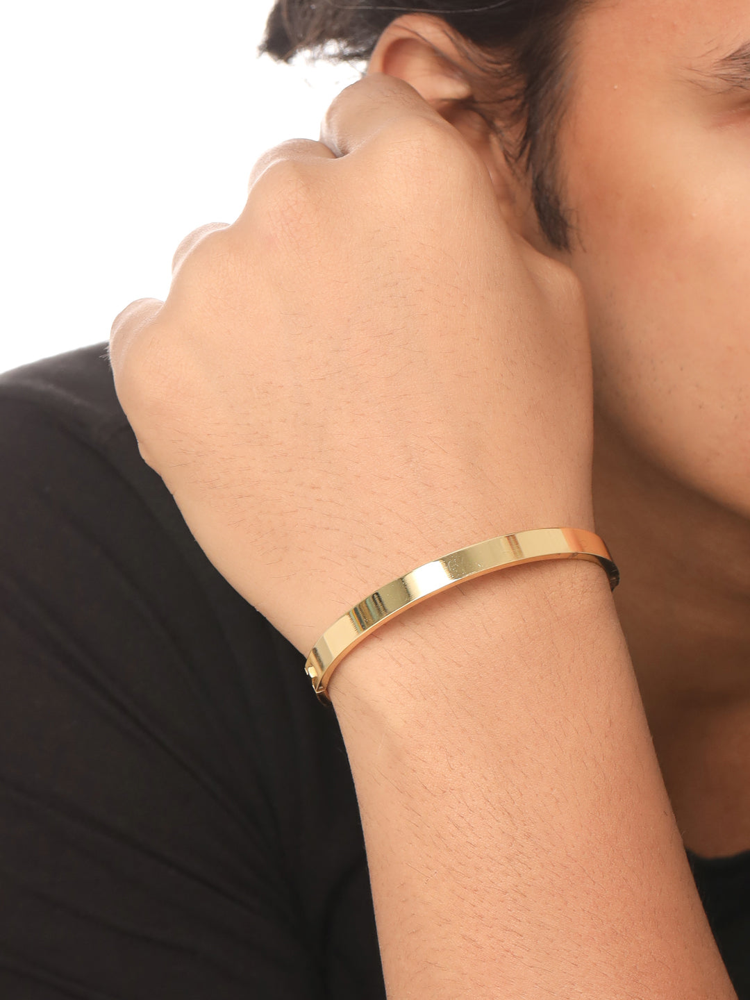 Men's Set Of 2 Gold & Silver Metal Brass-Plated Interlock Kada Bracelet