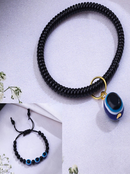 Set Of 2 Black Evil Eye Rakhi With Roli Chawal