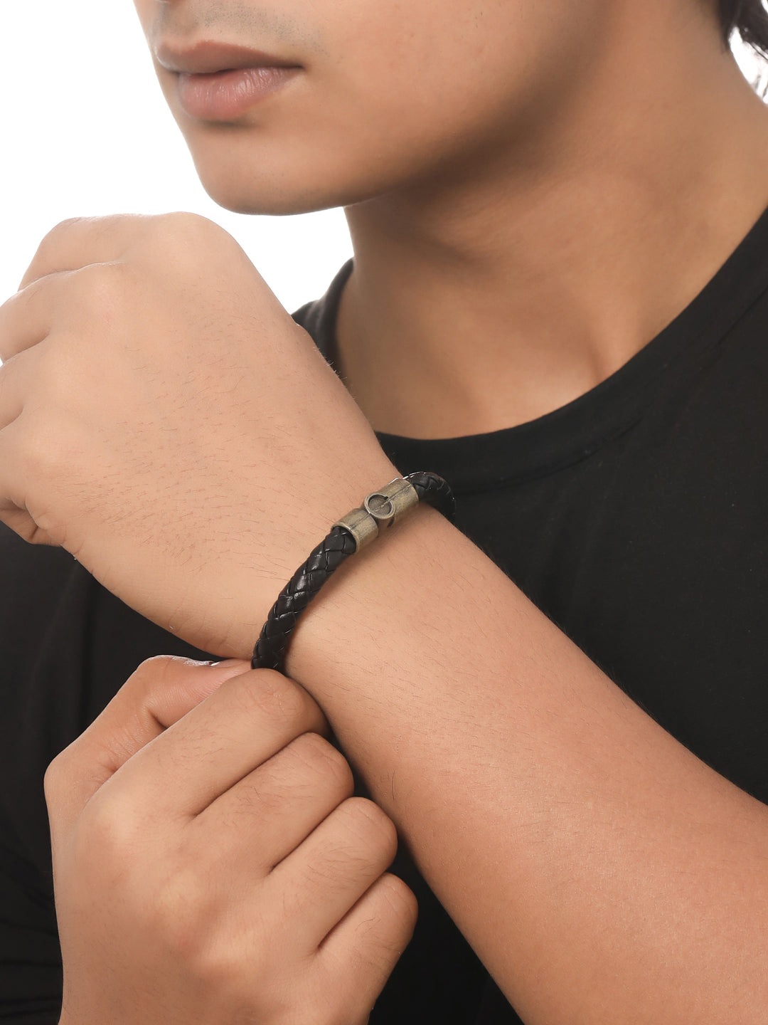Men's Set Of 2 Black Leather Bracelet