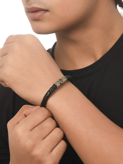 Men's Set Of 2 Black Leather Bracelet