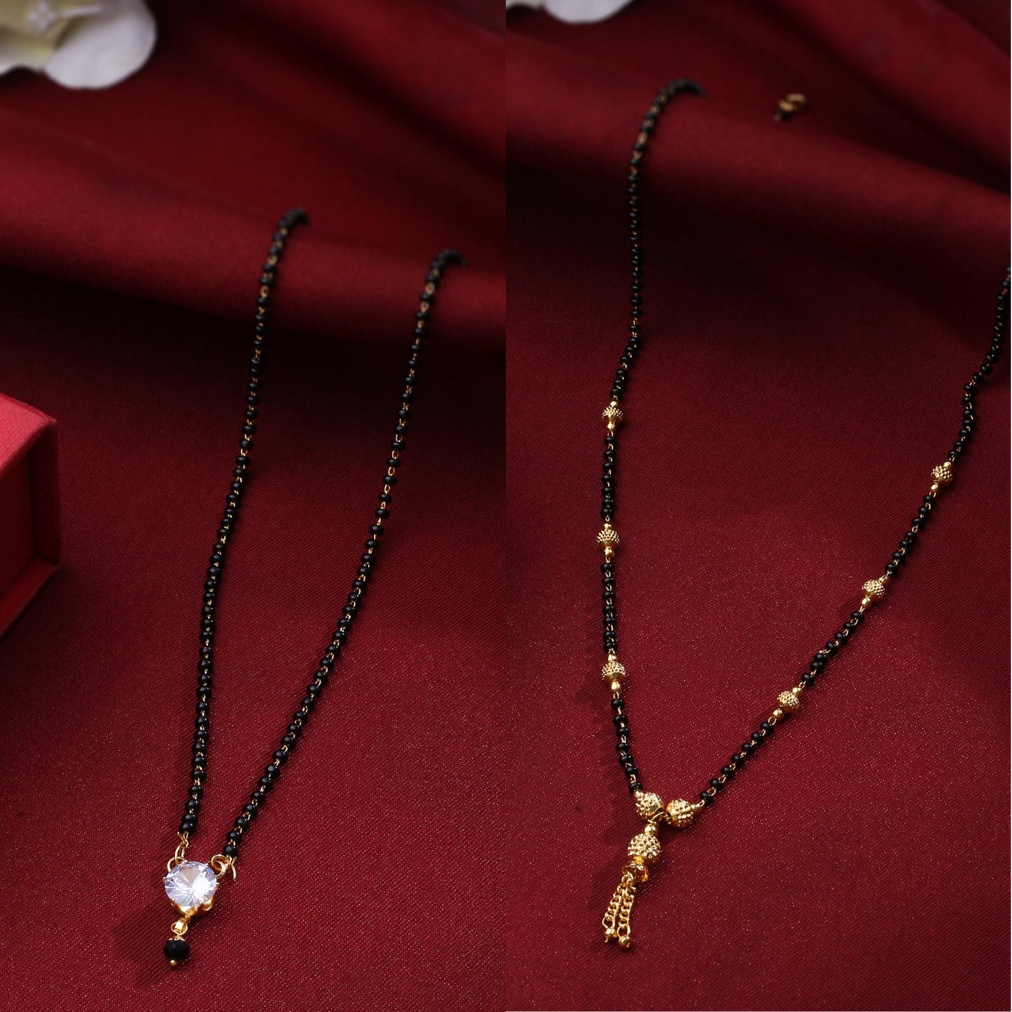 Women's Set Of 2 Black Gold-Plated Beaded Mangalsutra With Ad Stone