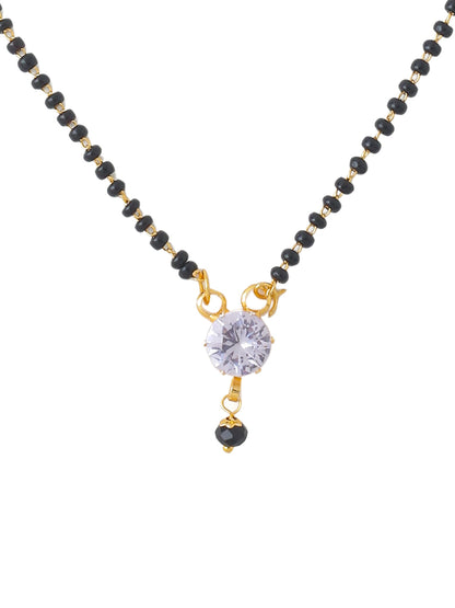 Women's Set Of 2 Black Gold-Plated Beaded Mangalsutra With Ad Stone