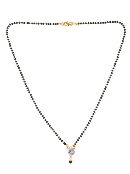 Women's Set Of 2 Black Gold-Plated Beaded Mangalsutra With Ad Stone