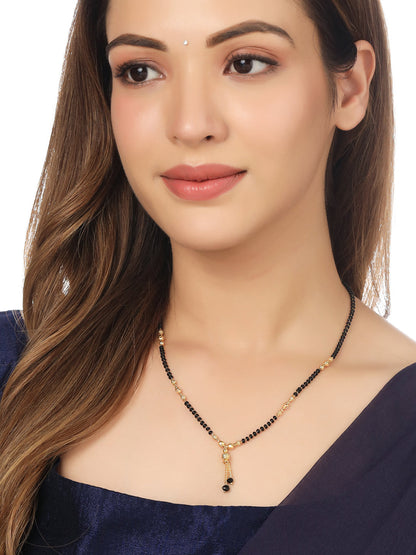 Women's Set Of 2 Black Gold-Plated Beaded Mangalsutra With Ad Stone