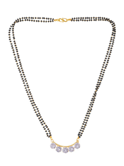 Women's Set Of 2 Black Gold-Plated Beaded Mangalsutra With Ad Stone