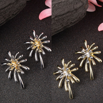 Women's Set Of 2 Silver & Gold Brass-Plated Floral Shape Drop Earrings