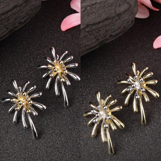 Women's Set Of 2 Silver & Gold Brass-Plated Floral Shape Drop Earrings