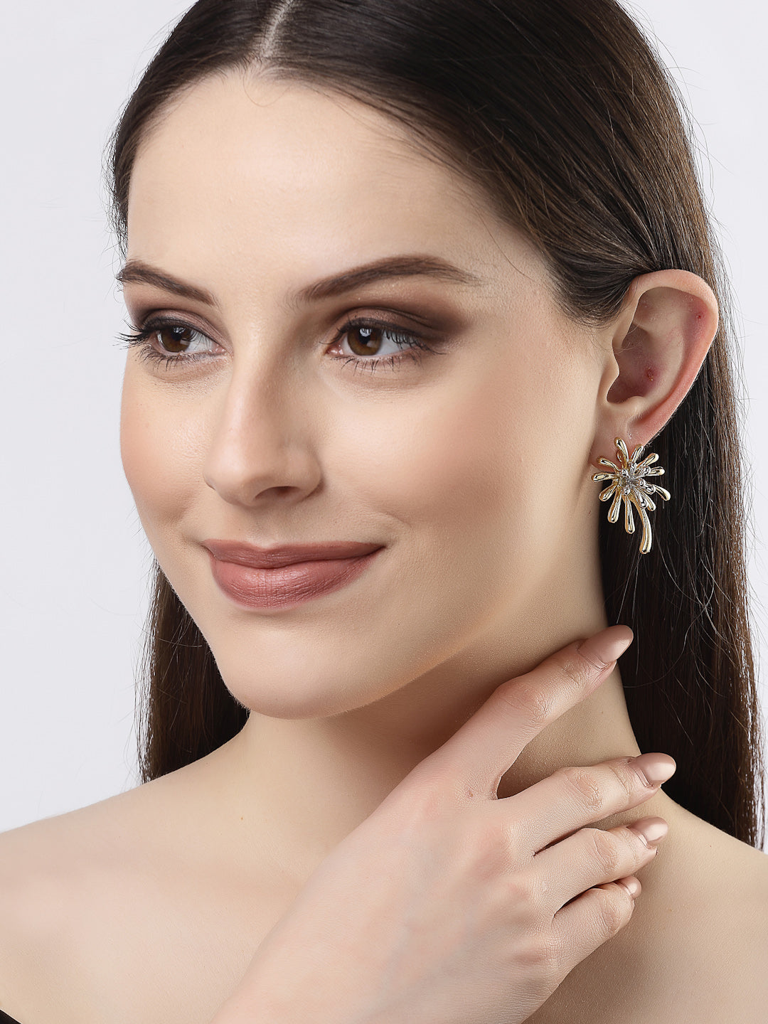 Women's Set Of 2 Silver & Gold Brass-Plated Floral Shape Drop Earrings