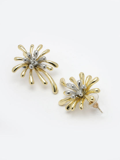 Women's Set Of 2 Silver & Gold Brass-Plated Floral Shape Drop Earrings