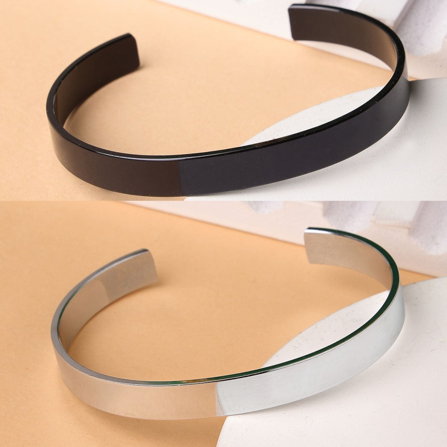 Men's Set Of 2 Black & Silver Stainless Steel Cuff Bracelet