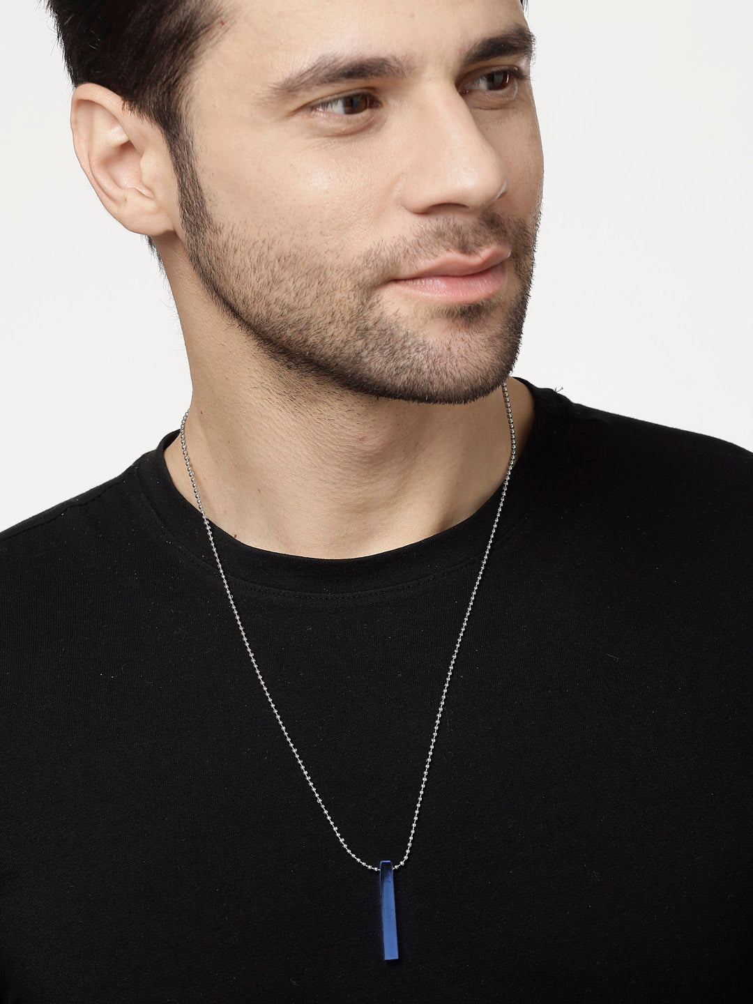 Men's Set Of 2 Gold & Blue Geomatric Pendent With Chain