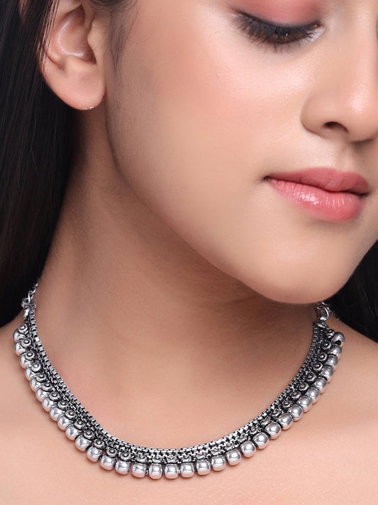 Women's Silver-Plated Oxidised Necklace
