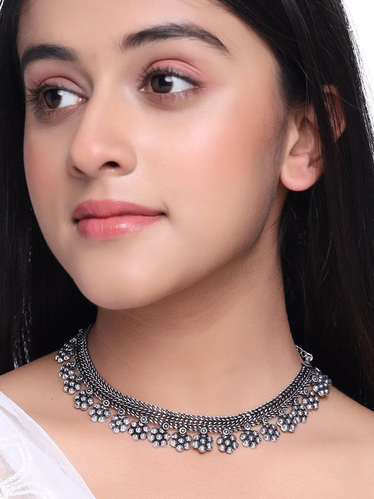 Women's Silver-Plated Oxidised Necklace