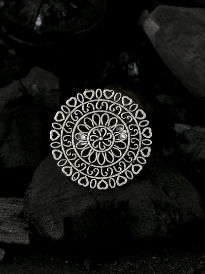 Women's Oxidised Silver-Plated Adjustable Finger Ring