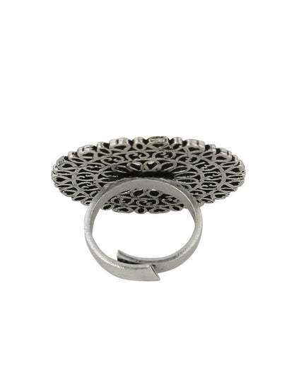 Women's Oxidised Silver-Plated Adjustable Finger Ring