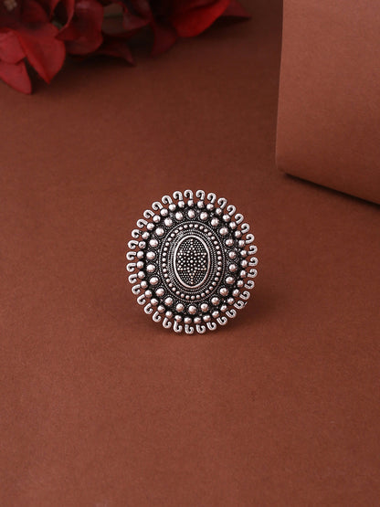 Women's Oxidised Silver Plated Adjustable Finger Ring