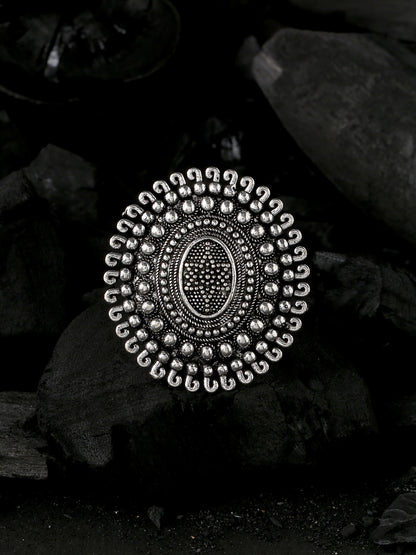 Women's Oxidised Silver Plated Adjustable Finger Ring