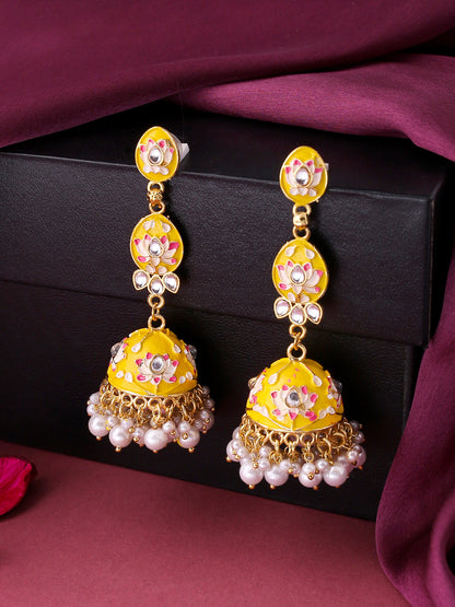 Women's Gold Plated Yellow Jhumkas Earrings