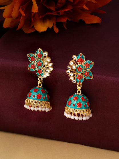 Women's Green Dome Shaped Jhumka Earrings