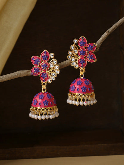 Women's Pink Dome Shaped Jhumka Earrings
