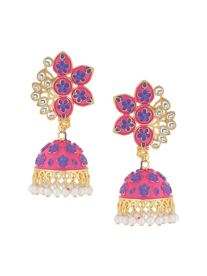 Women's Pink Dome Shaped Jhumka Earrings