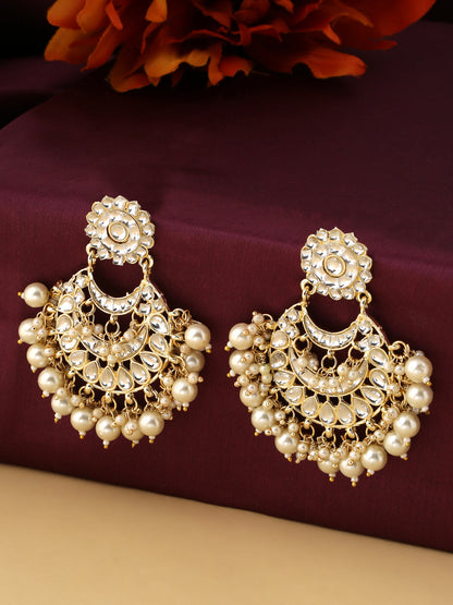 Women's Gold Plated Studded Kundan Chandbali Earrings