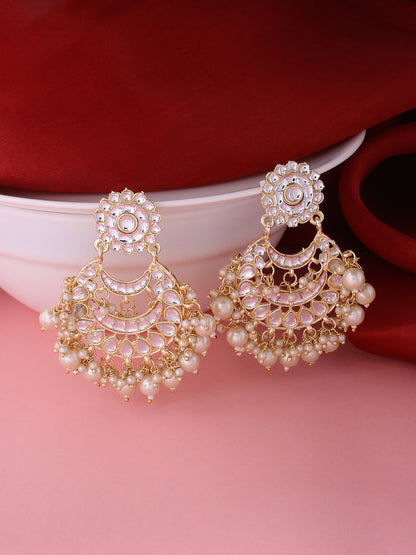 Women's Gold Plated Studded Kundan Chandbali Earrings
