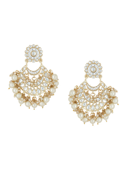 Women's Gold Plated Studded Kundan Chandbali Earrings
