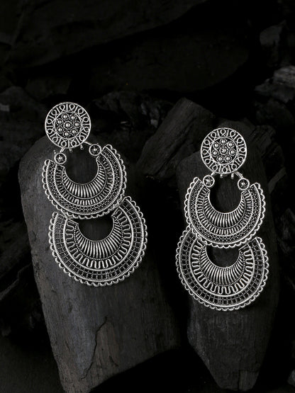 Women's Silver plated crescent shaped drop earrings