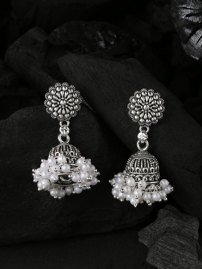Women's Silver toned dome shaped jhumkas earrings