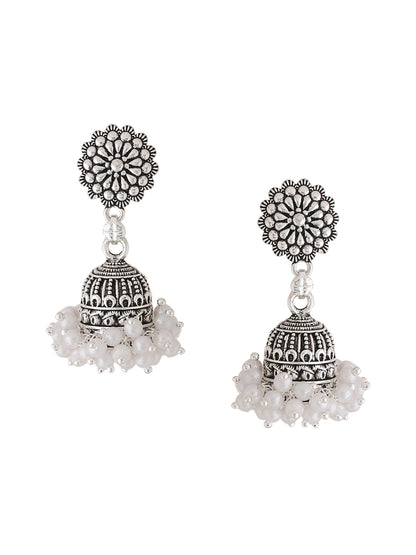 Women's Silver toned dome shaped jhumkas earrings