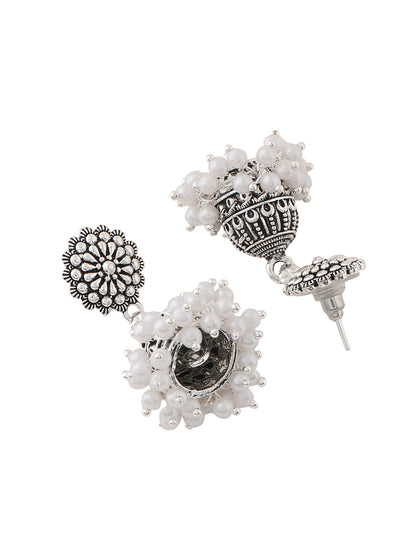 Women's Silver toned dome shaped jhumkas earrings